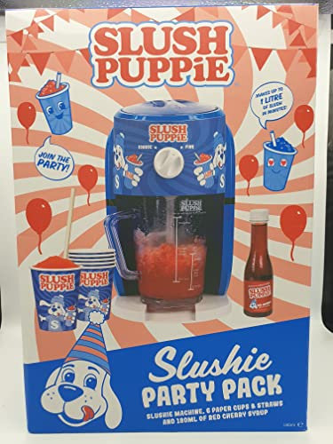 Slush Puppie Slushie Party Pack include granita, 6 bicchieri di carta e cannucce e 180 ml di sciroppo di ciliegia rossa