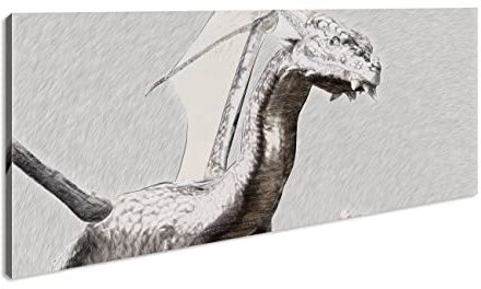 freundlicher Drache Panorama 120x60 cm als Leinwandbild, Motiv fertig gerahmt auf Echtholzrahmen, Hochwertiger Digitaldruck mit Rahmen