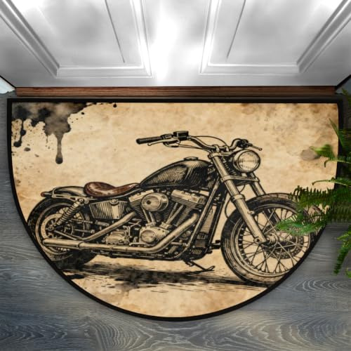 Halbrunde Fußmatte, Vintage-Motorräder, rutschfest, halbrund, Transport-Fußmatte, waschbar, langlebig, Heimdekoration, Halbmond-Teppich für Boden, Innen- und Außenbereich, Wohnzimmer, Schlafzimmer,