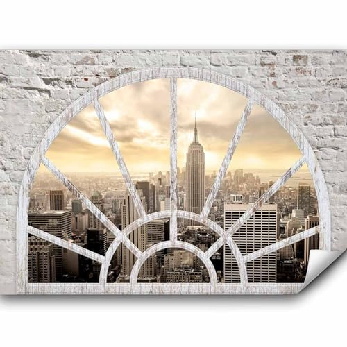 murando Fototapete selbstklebend Fenster nach New York 490x350cm - Foto Tapete Tapetenfolie Möbelfolie Wandverkleidung Wandtapete Motivtapeten Bildtapete Wohnzimmer 3d Effekt Modern City Stadt NYC