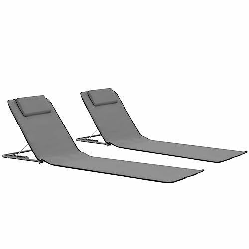 BULANED Klappbare Strandmatte 2 STK. Stahl und Stoff Grau, Klappliege, Klappliegestuhl, Strand Matte, Rückenlehne, Freibad Liege, Liegematte, Strand Matratze