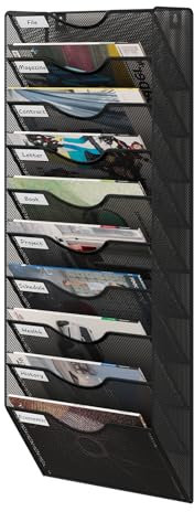 Senhoglb 10 Fächer Zeitungshalter Wand Metall A4 Zeitschriftenhalter Wand Dokumentenablage Hängeregister Zeitschriftenständer Flyerhalter Prospektspender, Schwarz
