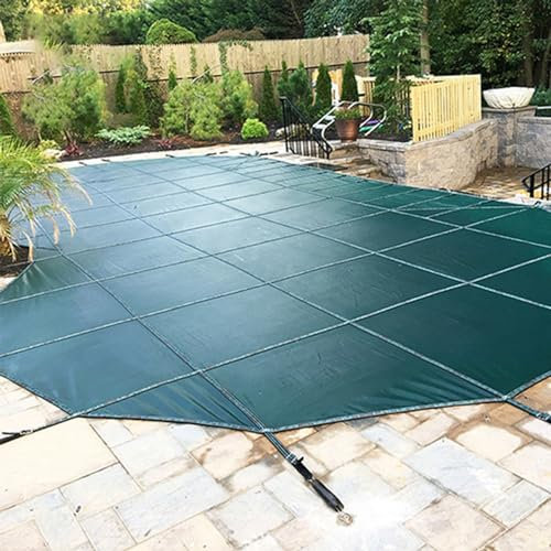 Bâche de Piscine Couverture de sécurité pour piscine ronde, 33ft/32ft/30ft/28ft/26ft/24ft/20ft/18ft/16ft/12ft/10ft Winter Pool Protector Solid Mesh with Brass Anchors, Inground Pool Cover Saver Tarp (