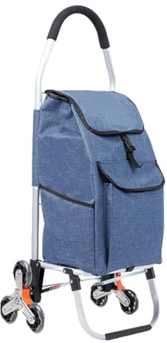 Aluminium Einkaufstrolley Treppensteiger, 2in1 Einkaufstrolley klappbar abnehmbare Tasche 6 Rollen Treppensteiger Einkaufswagen Einkaufshilfe Trolley, Max. Belastbarkeit 50kg,Wasserdicht (Blue)