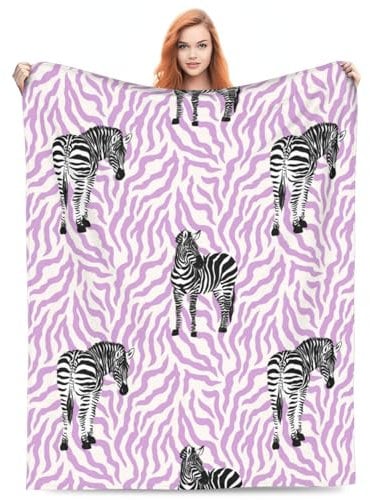 Turamurra Zebra Blanket Gifts for Adults Kids Girls Women Soft Warm Lightweight Cozy Purple Animal Zebra Print Throw Blankets for Sofa Couch Bed Room Decor 50x60in