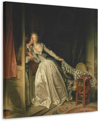 Jean Honore Fragonard Painter Works《The Stolen Kiss》Printed Poster Picture Print Wall Art Painting Canvas Artworks Gift Idea Room Aesthetic 20x20inch(50x50cm)