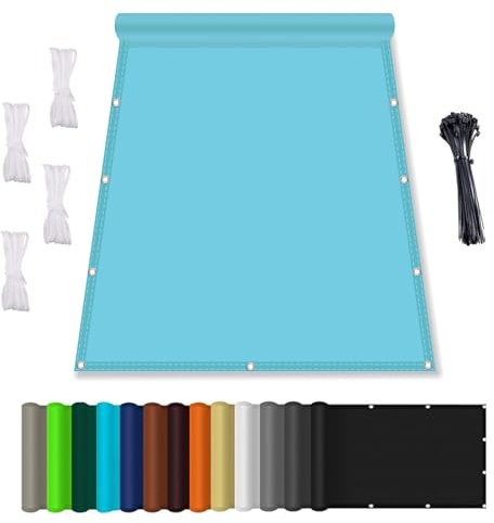 Sonnensegel Wasserdicht Rechteckig mit Ösen, (Nach Mass) Markisenstoff 95% UV Schutz, Sonnenschutz Markise Reißfest Wetterfest mit Seil, für Balkon Terrasse Garten 1X2M, Cyanfarben