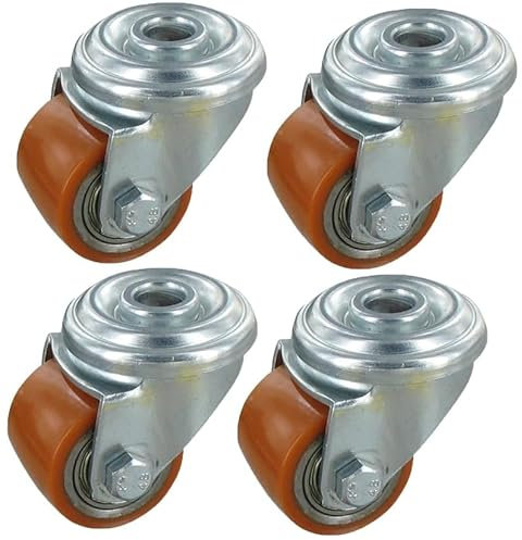 Rollentechnik Satz 4x Mini Schwerlast Rollen | 4x Rollentechnik Lenkrolle Polyurethan Ø35X27 mit Rückenloch Höhe 52 mm Tragfähigkeit 300 kg/Satz