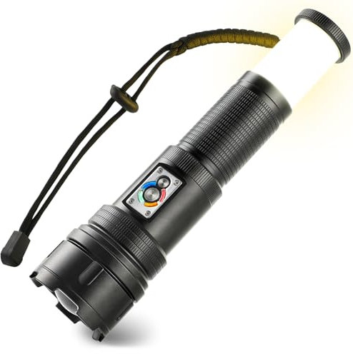 UltraFire Wiederaufladbar Taktische Taschenlampe mit Camping Lampe, 800 Lumen Zoomable LED Taschenlampe, Camping Laterne mit Rotem Stroboskop Modus, Multifunktionsleuchte für Draußen