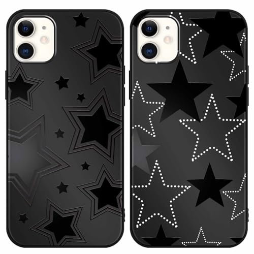 Foonary 2 Pack Black Print Phone Case Compatible with iPhone 12 mini 5.4, Slim Soft Silicone with Fashion Star Design Aesthetics Pattern Cases, Shockproof Bumper Protector Cover
