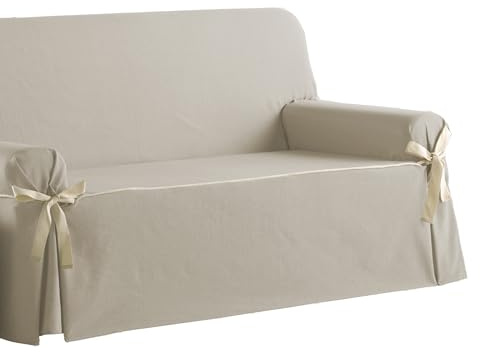Estoralis | Beret | Sofabezug mit Schleifen | Strapazierfähiger Jacquard-Stoff | Farbe - Leinen | Für 3-Sitzer-Sofa | Größe (von 180 bis 210 cm.) Schutz für alle Arten von Sofas