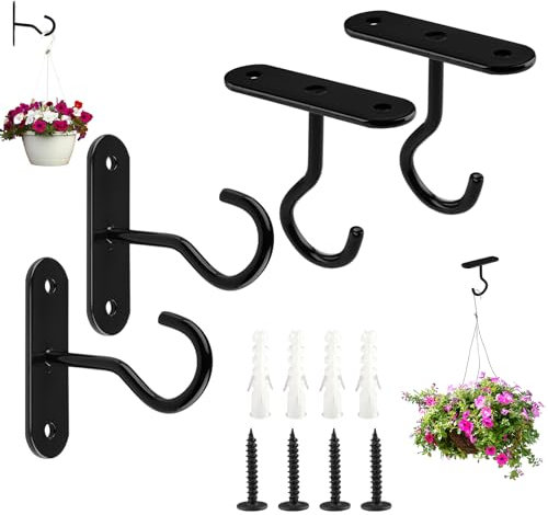 funvce 4 Pack Ceiling Hooks for Hanging Plants, Metal Ceiling Hook with Screws, Wall Mount Hanging Hooks Indoor for Planters, Lanterns, Light, Wind Chimes, Bird Feeders and Outdoor Decoration (Black)
