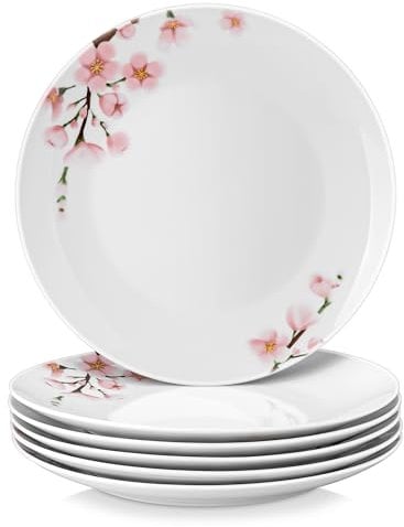 VEWEET 'Annie' Dinner Plates Set of 6, 10.5 Inch Ceramic Plates Sets,Salad Plates Round Dish for Kitchen, Microwave & Dishwasher Safe,