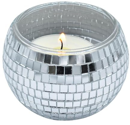 Teelichthalter aus Glas, Votivkerzenhalter, Discokugel-Teelichthalter, rund, silberfarben, Discoschale, Vase für Hochzeiten, Heimdekoration