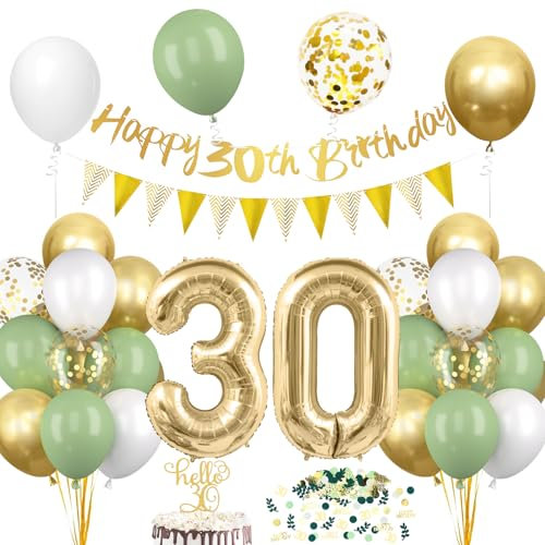 30. Geburtstag Deko Salbeigrüne, Deko 30 Geburtstag Frau Mann, 30er Geburtstag Luftballon mit Girlande, Geburtstag 30 Tortendeko Grün Gold, Avocado Grüne Konfetti Ballon für 30. Geburtstag Party Deko