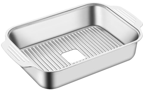 Nybhyjka Bistecchiera in acciaio inox, con coperchio, teglia da forno, in acciaio inox, rettangolare, teglia da forno, teglia da forno, teglia da forno, vassoio per alimenti
