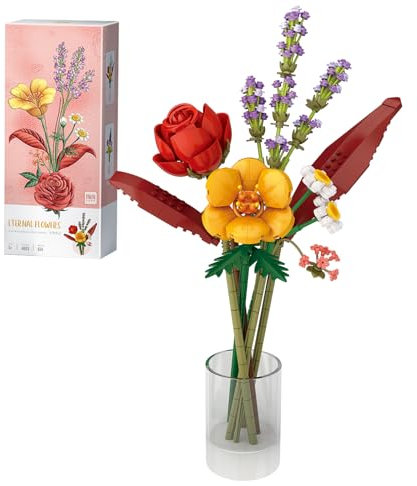 MEIEST Juego de Bloques de construcción de Ramo de Flores, Mini Ladrillos, colección botánica, Juguete de construcción, Flores Artificiales Creativas para decoración del hogar (Rojo)
