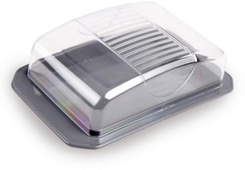 Dekorative Butterdose - Transparent mit Deckel - Butterbox, spülmaschinenfest - BPA Frei Kunststoff - Butterschale für 250g Butter - Anthrazit