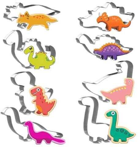 Tagliabiscotti Dinosauri, 8Pezzi Forme Biscotti Dinosauri, Stampi Biscotti Dinosauri Acciaio Inox per Bambini Compleanno Festa Tema Party Decorazioni