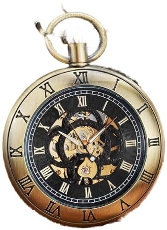 YIHANSS Mechanische Taschenuhr mit Handaufzug und Kette, ohne Batterie, Uhr für Herren, Silber, römische Zahlen, gravierte Uhr