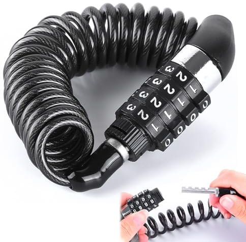 Fhioevt Antivol Casque Moto 150 cm Cable Antivol Petit Antivol Velo Code 4 Chiffres Serrure à Combinaison Cadenas Casque Moto pour Vélos Motos Casques Poussettes Trottinette (Noir)