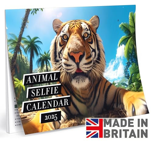 2025 Animal Selfie Wall Calendar – A3 Month-to-View with 12 High-Resolution Images Perfect for Family, Desk, Wildlife, Funny Calendar Gift for Her Birthday Present