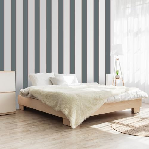 Hexoa Papier Peint Rayures Gris Rose - Made in France - Papier Peint 52x1000