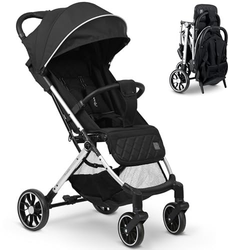 Nukido Kinder Wagen Kinderwagen Babywagen Bis 15 kg Große Räder Sitzbuggy Buggy Zusammenklappbar Handgepäck Leicht Verstellbare Rückenlehne Schwarz
