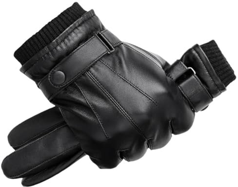 Herren Lederhandschuhe Winter Warm Touchscreen Fäustlinge Warme Vollfingerhandschuhe zum Fahren, weiß, XXL