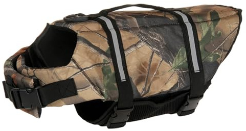 FANSU Gilet de Sauvetage pour Chien avec Poignée, Gilet de Sauvetage Réglable pour Chiens de Petite, Moyenne et Grande pour Sécurité de l'eau Plage, Piscine (XL,Feuilles)