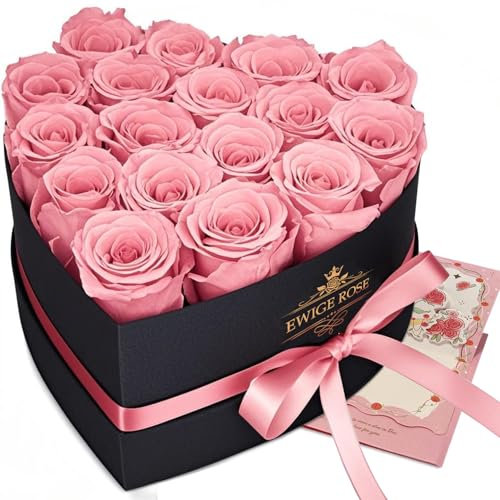QHHENTOO 17 Infinity Rosen, Ewige Rosa Rose Geschenke für Frauen, Konservierte Rose in Herzbox für Frauen Mutter zum Geburtstag Jahrestag Valentinstag Muttertag Weihnachten Hochzeitstag Rosenbox