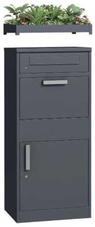 HORI® Paketbox Metall verzinkt mit Briefkastenfunktion – wetterfeste Paketablage aus Stahl in Anthrazit, abschließbar, 1170 x 508 x 383 mm | Inkl. Bepflanzungsaufsatz | Anthrazit