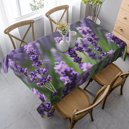 Tischdecke Abwaschbar Lila Lavendel Outdoor Rechteckig 100x140 cm 3D Tischdecken Blumen Garten Pflanzen, Tischtuch Ornamente Polyester Gartentischdecke 140x100 Tischwäsche Wetterfest a-1293
