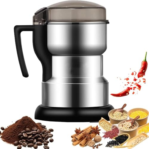 400W Heavy-Duty Electric Spice Grinder - All Stainless Steel, 200g Capacity | High-Speed Portable Blender for Coffee Beans, Spices, Nuts, Seeds & Dry Ingredients