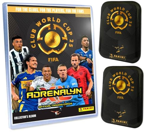 Lot de cartes à collectionner Panini FIFA Club World Cup 2025, Coupe du Monde, Coupe du Monde, choix + carte d'anniversaire exclusive (1 dossier + 2 boîtes en étain )