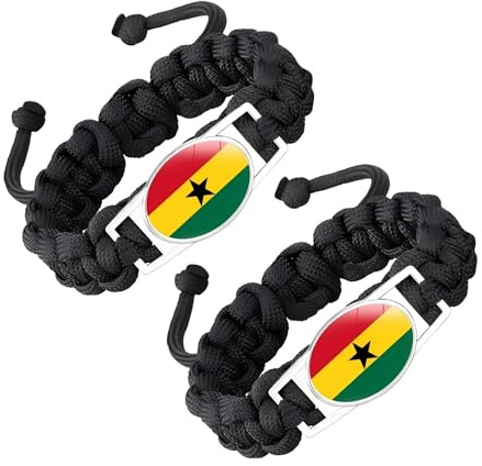 ZENRUIMING 2 Stück Ghana-Nationalflagge, handgefertigtes geflochtenes Seil-Armband, verstellbar, gedrehte Flagge, Kristallglas-Armband, Ghana-Tourismus-Souvenir, Patriot's Day Nationalfeiertagszubehör