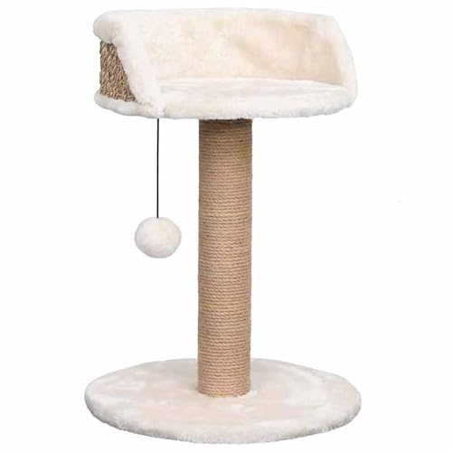 Katzenbaum mit Kratzsäule 49 cm - Kratzbaum aus Spanplatte & Seegras, Plüsch & Jute - Stabiles Katzenbett für Wohnzimmer oder Schlafzimmer - Kratzbrett für Katzen
