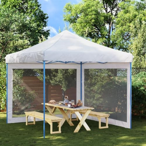 QJBSAVVA Partyzelt Seitenwand aus Mesh Weiß Schwarz 300x195 cm 2 Stück mit Klett Montage einfach Moskitoschutz Gartenpavillon Zubehör für Gartenfeste Camping Event Shelter Grillplatz