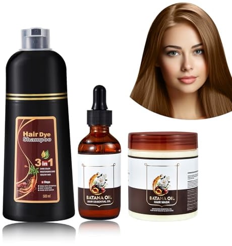 Tinte para el cabello, 500 ml, champú para el cabello + 50 ml de aceite de batana para el tratamiento capilar + mascarilla de 300 g, champú antigrises, set de cuidado del cabello unisex