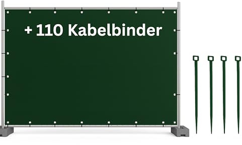 EraGreen 5 Stück Bauzaunplane 110 Kabelbinder inklusive 176 x 341 cm - grün – Sichtschutz-Plane & Abdeckplane – wasserdicht, reißfest & langlebig aus 140 g/m² PE-Gewebe mit Ösen