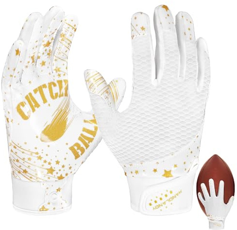 HLDD HANDLANDY Football Gloves Youth - High Grip Football Gloves Stretch Fit for Enhanced Performance for Boys Girls (White, M)