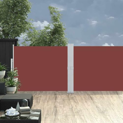 Mokuyary Extendable Side Awning 140x1200cm Brown Side Awning Extendable View Sunshade for Balcony and Terrace