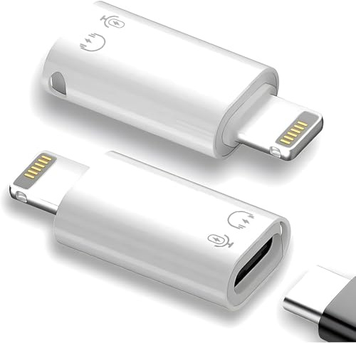 2 Pack USB C To Lightning Adapter, Lightning Male To USB C Adapter For Headphones With Audio Mic, Type C Female To Compatible Lightning Male Converter Supports Charging For iPhone iPad iPod AirPods