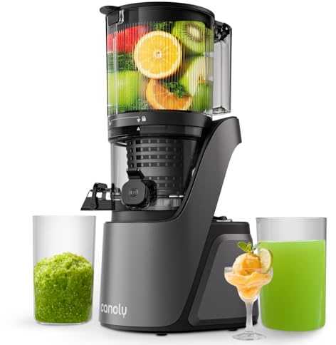 Canoly 3-in-1 Cold Press Juicer Machines,150mm Feed Chute Slow Juicer | All-in-One: Juice, Sorbet & Nut Milk, 2.6L Large Hopper Masticating Juicer, Powerful AC Brushless Motor, Self Precut System