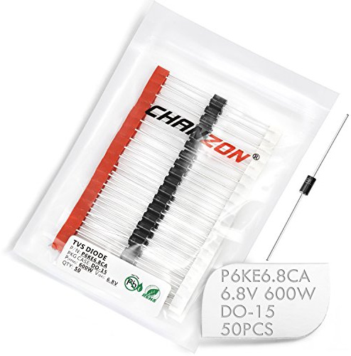 (Packung mit 50 Stück) Chanzon TVS Dioden P6KE6.8CA 600W 6,8V DO-15 (DO-204AC) Axial bidirektionaler Kanal 600 Watt 6,8 Volt