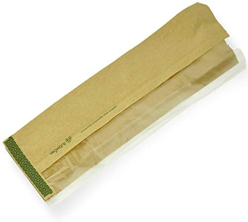 Vegware Compostable Kraft Side Window Baguette Bags - Pack Size = 1x1000