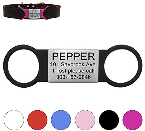 Slide-On Pet ID Tags - Stainless Steel Dog Tags for Small Medium Large XLarge/Custom Engraved No Noise Animal Identification Tag on 3/8 5/8 3/4 1.0 Wide Collar - 6 Colors