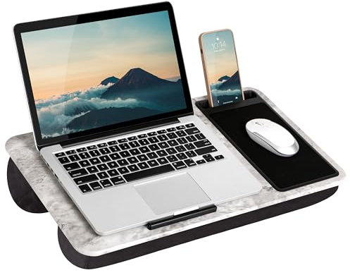 LAPGEAR Home Office Lap Desk with Device Ledge, Mouse Pad, and Phone Holder - White Marble - Fits Up To 15.6 Inch Laptops - Style No. 91501