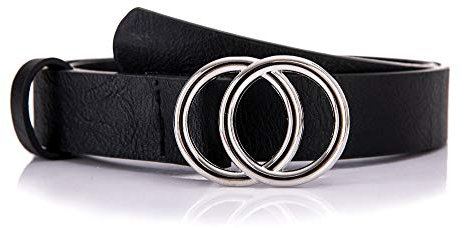 irisaa Damen Gürtel Jeansgürtel Jeans Belt Hüftgürtel mit Doppel O Ring für Frauen Mädchen Jugendlich, Farbe:schwarz new look, Länge:85