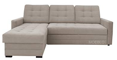 mb-moebel Ecksofa mit Schlaffunktion Eckcouch mit Bettkasten Sofa Couch L-Form Polsterecke GENEWA I (beige, Ecksofa links)